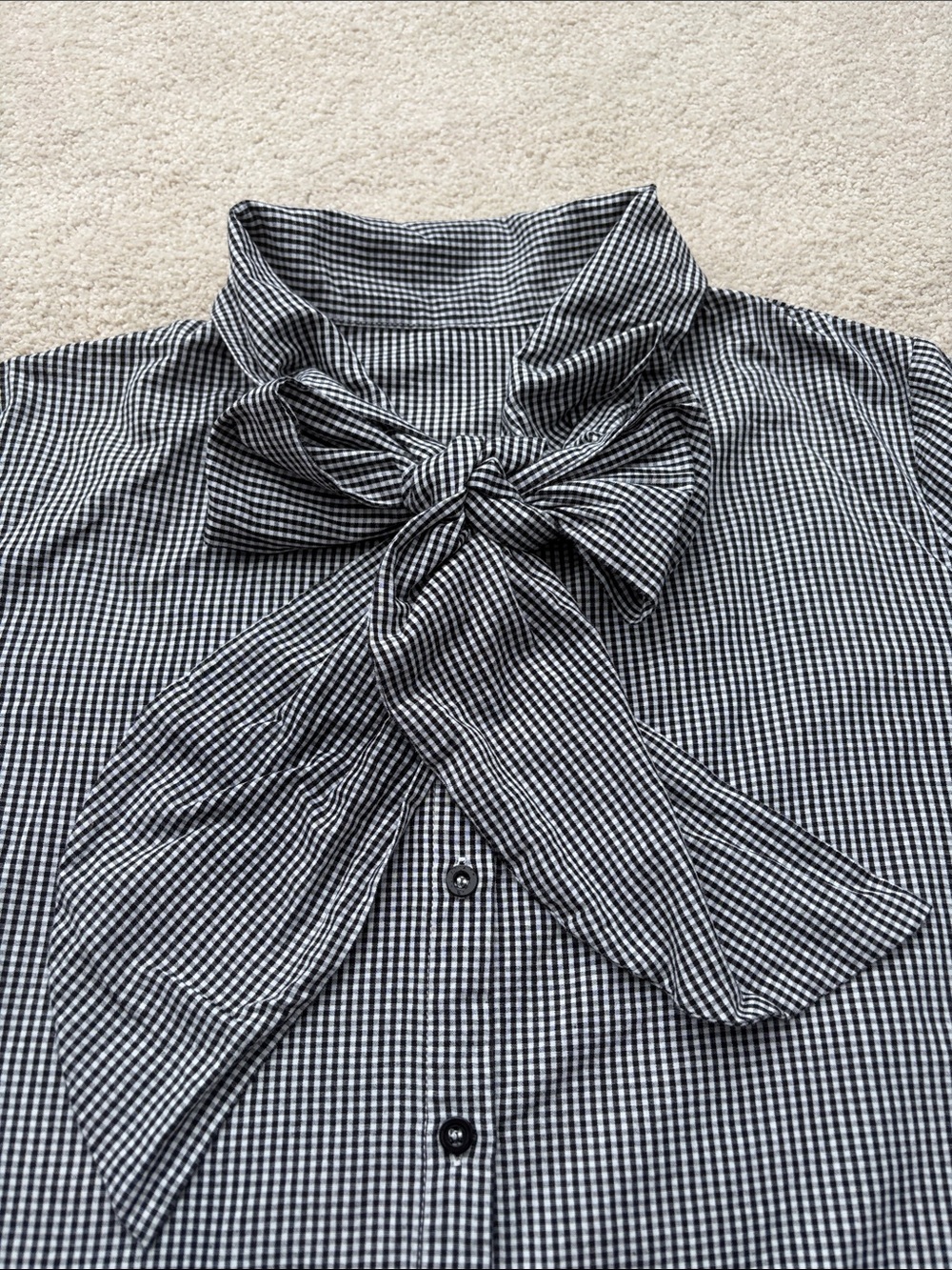 Cotton Black & White Plaid button down top with bow detailing in medium